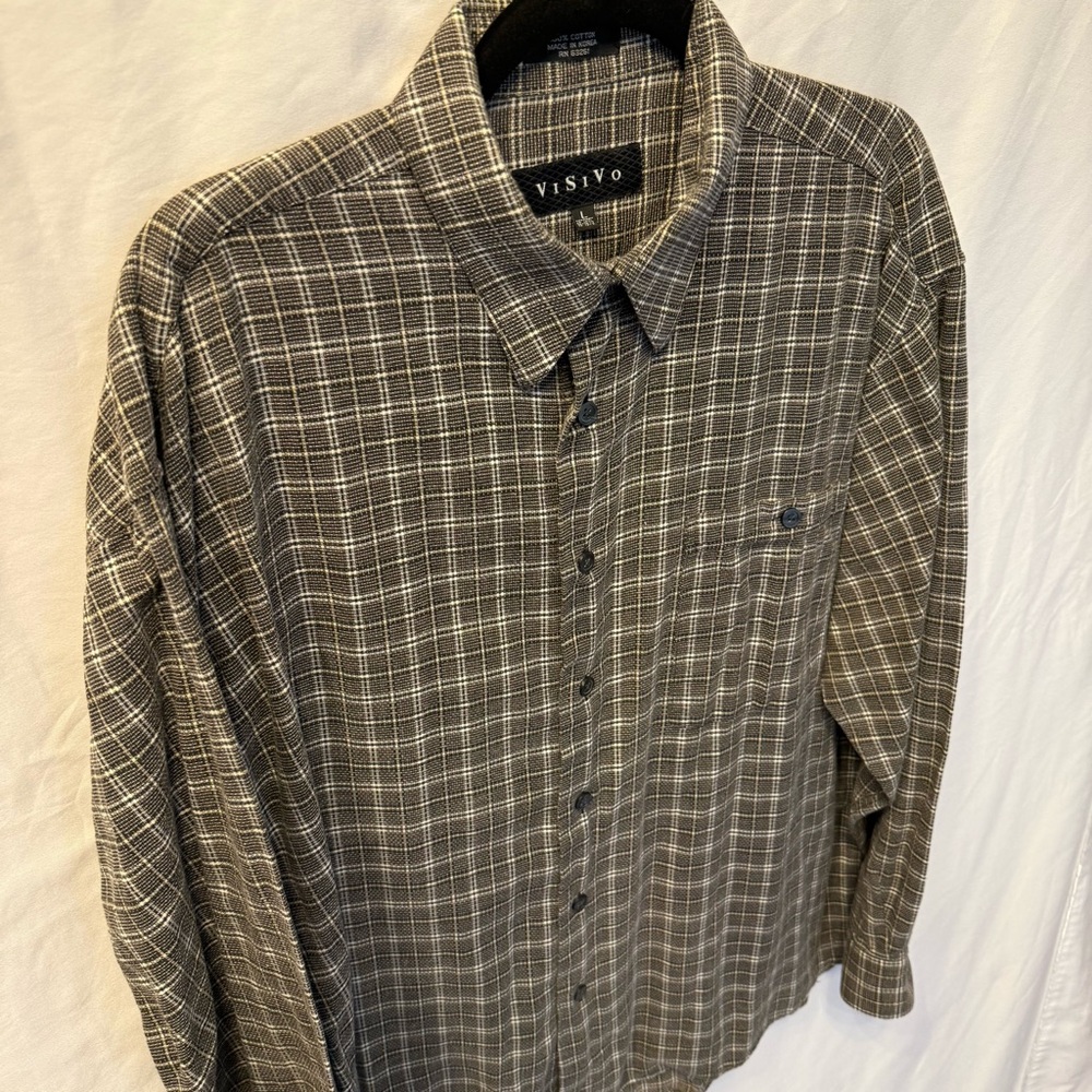 ViSiVo Textured Brown Plaid Button-Up Shirt Men’s L 16-16½‎ Classic Grandpacore - Picture 5 of 14